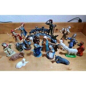 Vintage Mixed Lot Of 20 Hard Plastic Nativity Figures Made In Italy No Jesus